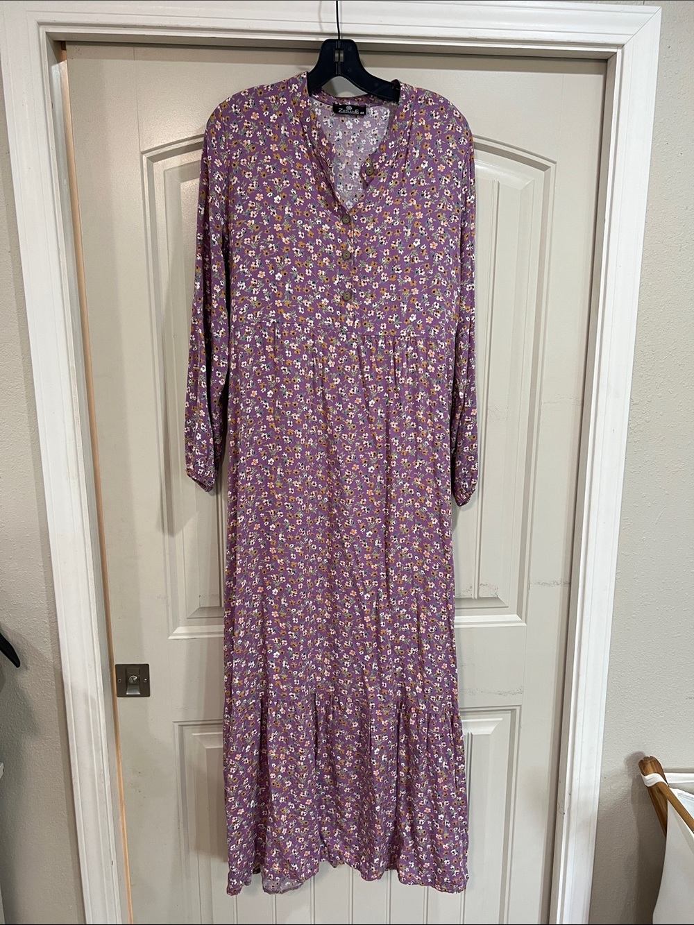 Zenana Outfitters Lavender Floral Button-Front Maxi Dress